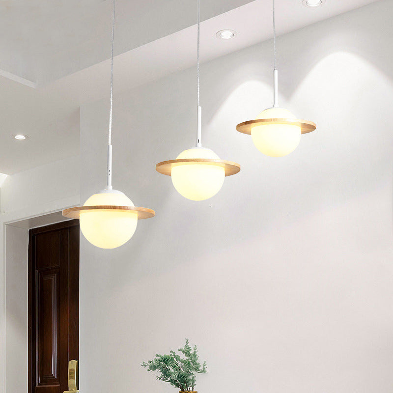 Modern Style Ceiling Light with Moon Design Glass Shape, Wood Accents Cluster Lighting