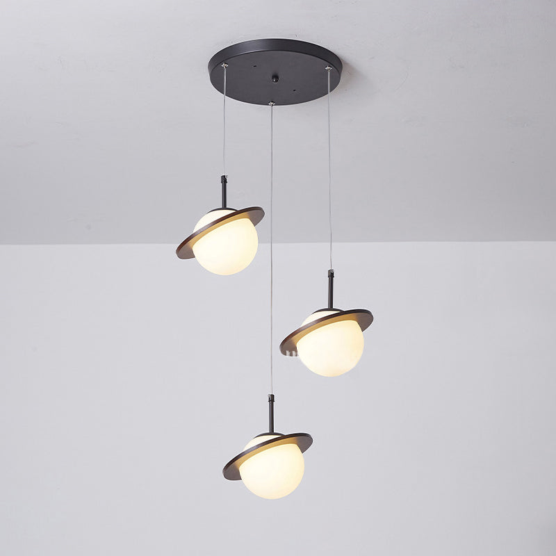 Modern Style Ceiling Light with Moon Design Glass Shape, Wood Accents Cluster Lighting