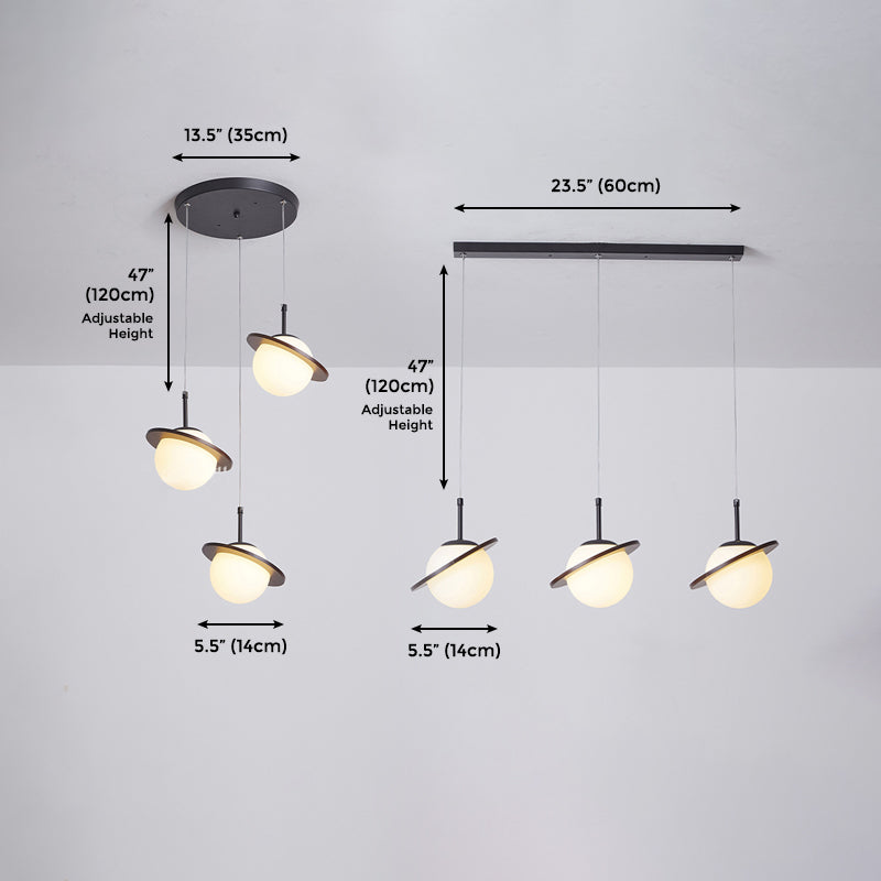 Modern Style Ceiling Light with Moon Design Glass Shape, Wood Accents Cluster Lighting