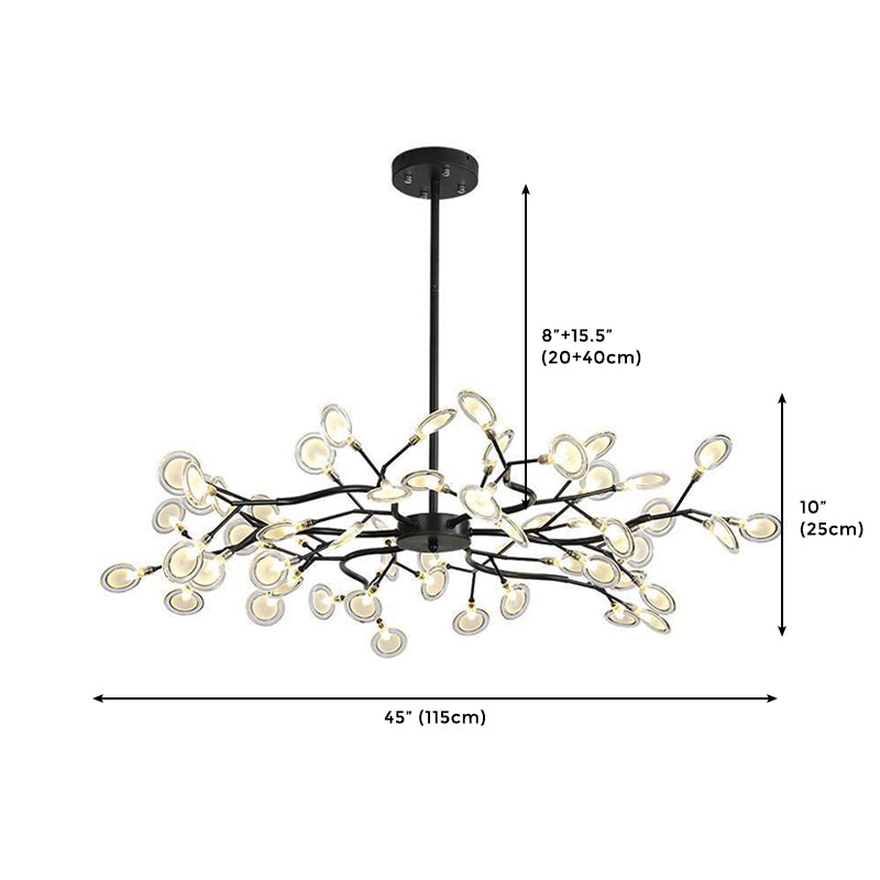 54-Light Unique Golden Linear Branch Firefly Chandelier for Dining Room, Adjustable Height