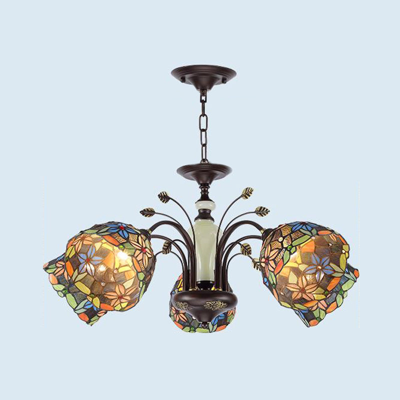 Flower Pendant Chandelier 3/6/8 Lights Cut Glass Victorian Hanging Lamp in Bronze for Living Room