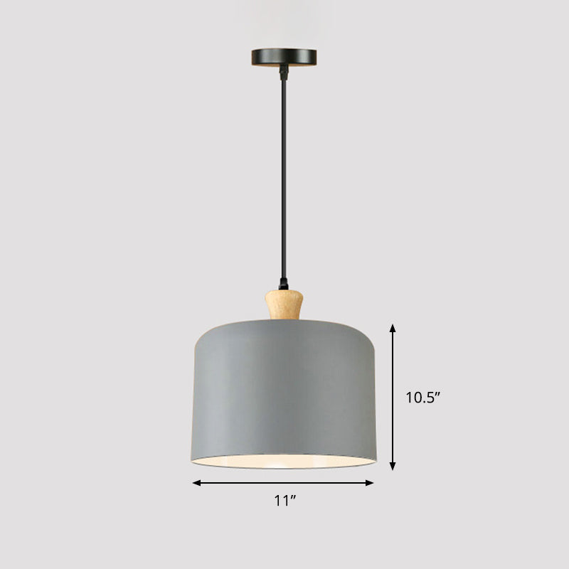 Modern Drum Shaped Pendant Lamp Metal 1 Light Dining Room Suspension Light in Grey