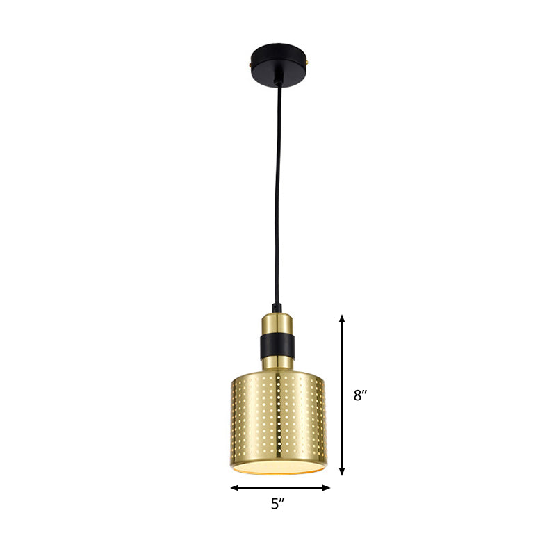 Cilindro de metal colgante colgante de colgante contemporáneo 1 lámpara de suspensión negra y dorada ligera