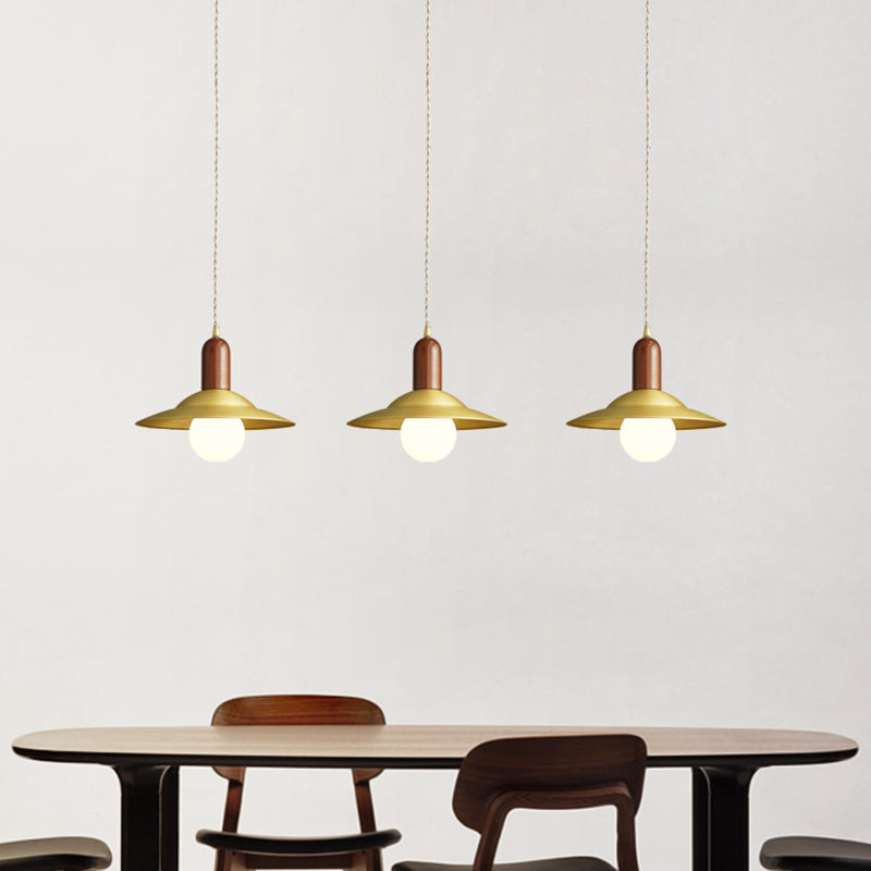 Modern Saucer Metal Hanging Lamp Kit 1 Light Suspension Pendant in Brass for Dining Room