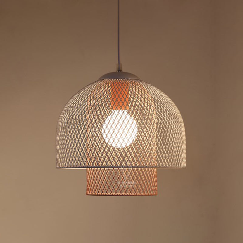 Draadmesh hanger lamp eigentijds metallic 1 licht wit en roze/wit en blauw hangend licht