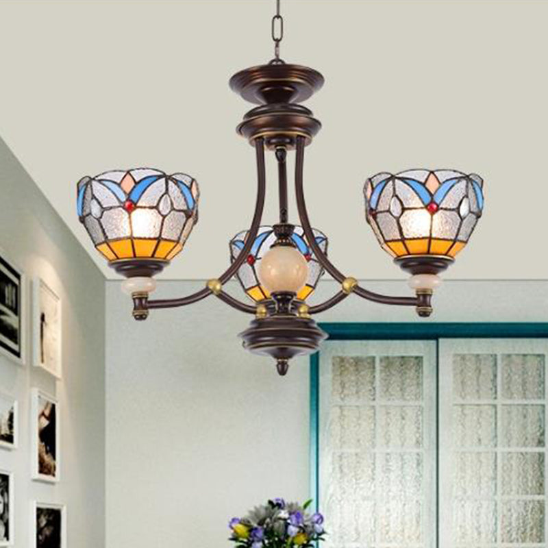 White/Clear Glass Domed Shade Chandelier Light Fixture Mediterranean 3/5/8 Lights Suspension Lamp