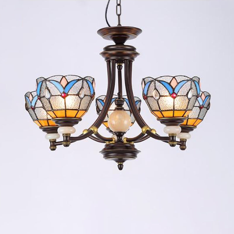 White/Clear Glass Domed Shade Chandelier Light Fixture Mediterranean 3/5/8 Lights Suspension Lamp