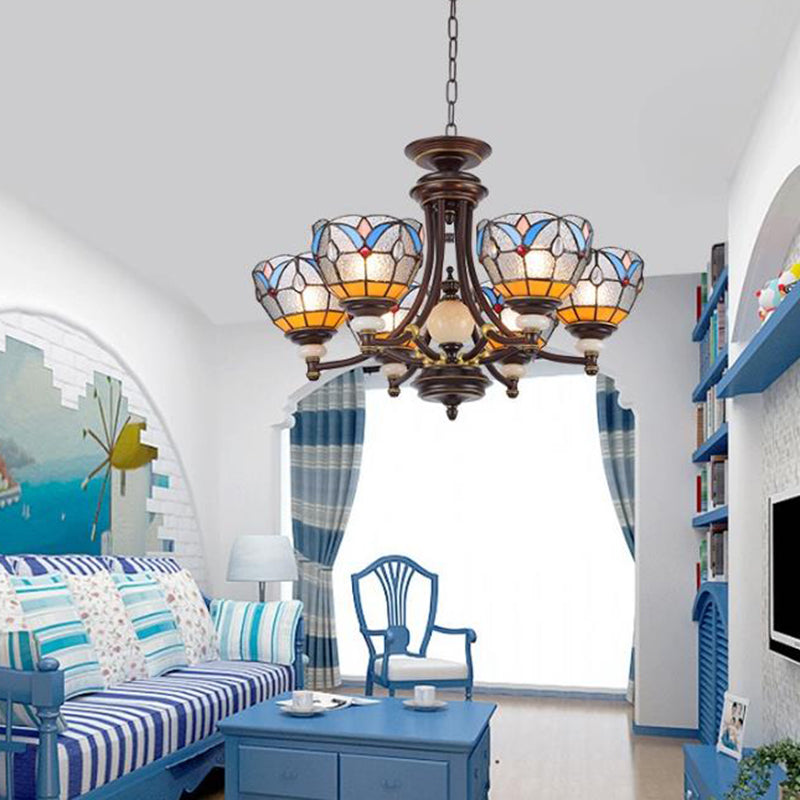 White/Clear Glass Domed Shade Chandelier Light Fixture Mediterranean 3/5/8 Lights Suspension Lamp