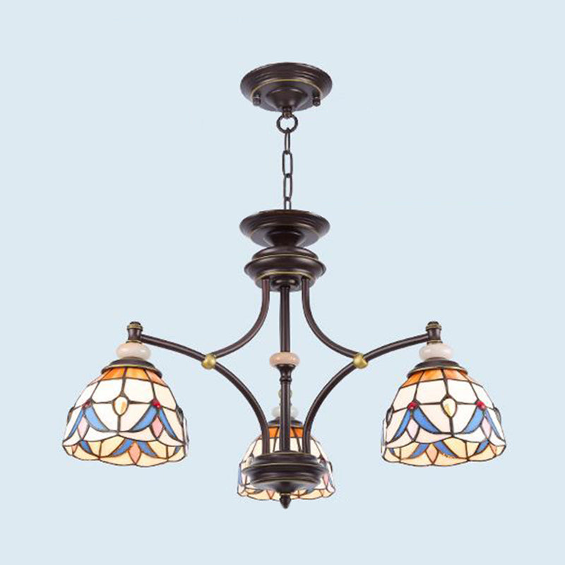 White/Clear Glass Domed Shade Chandelier Light Fixture Mediterranean 3/5/8 Lights Suspension Lamp