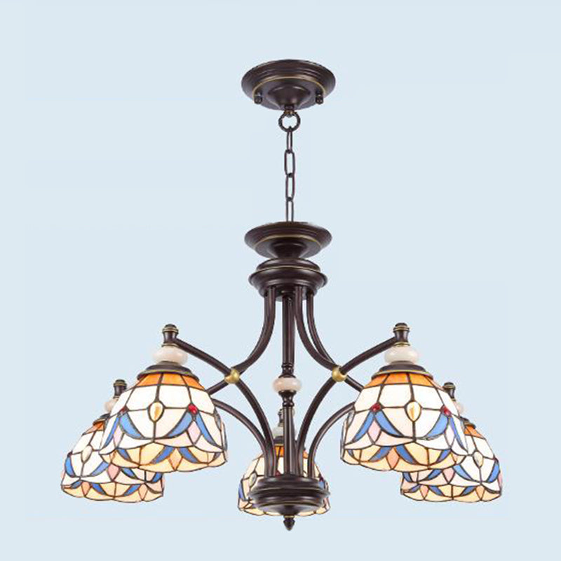 White/Clear Glass Domed Shade Chandelier Light Fixture Mediterranean 3/5/8 Lights Suspension Lamp