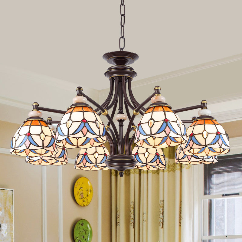 White/Clear Glass Domed Shade Chandelier Light Fixture Mediterranean 3/5/8 Lights Suspension Lamp