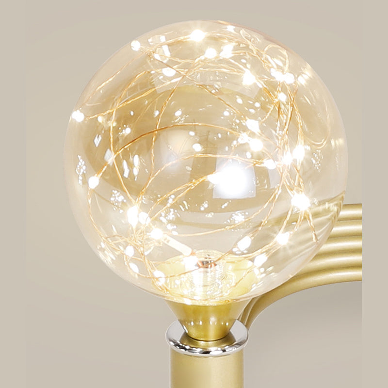 Curva de metal Semi Flush Monte Minimalista LED de led estrellado Luz de techo con sombra de vidrio de bola