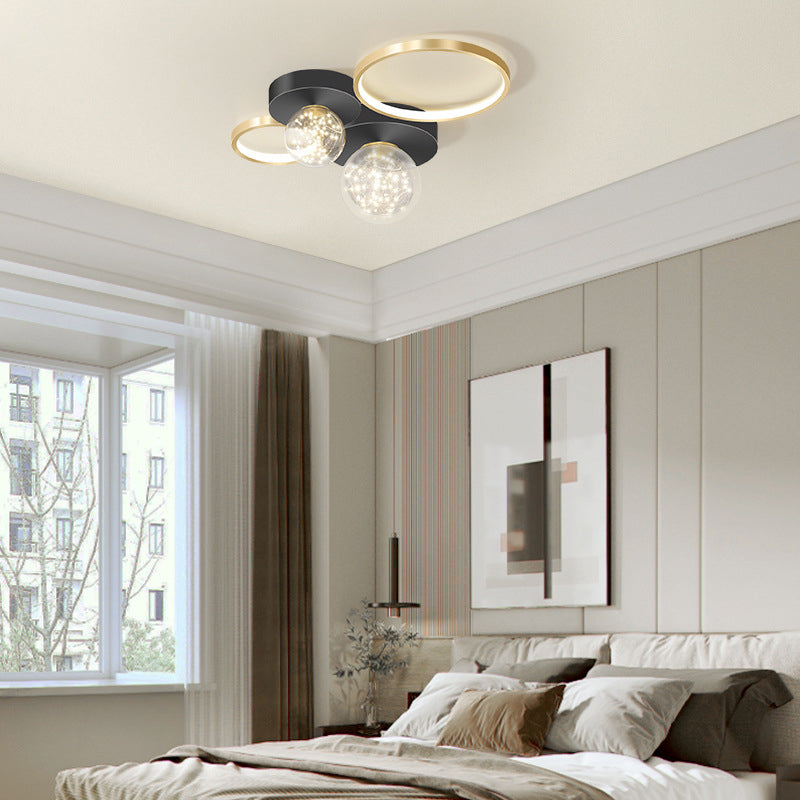 Verrouillé à l'anneau "Mount Light" Nordic Clear Glass Black-Gold Starry Ceiling Fixture for Living Room