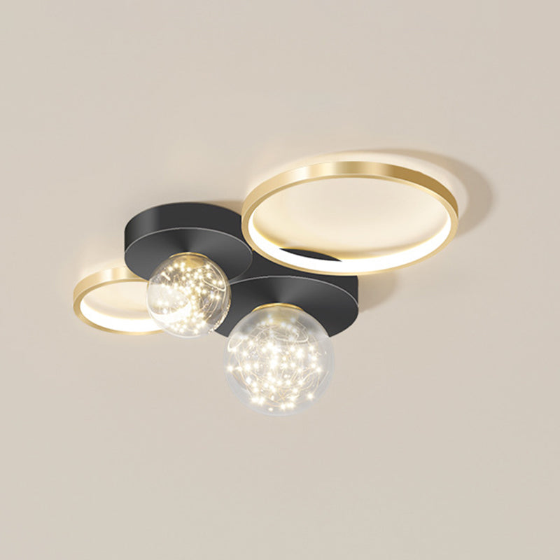 Verrouillé à l'anneau "Mount Light" Nordic Clear Glass Black-Gold Starry Ceiling Fixture for Living Room