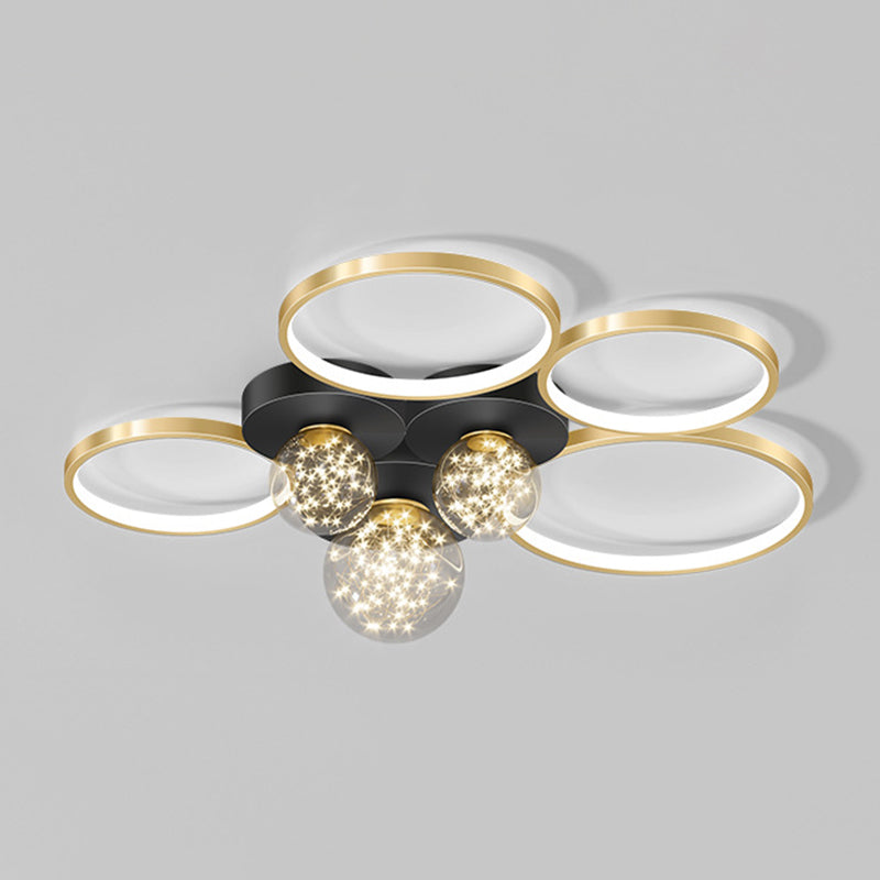 Verrouillé à l'anneau "Mount Light" Nordic Clear Glass Black-Gold Starry Ceiling Fixture for Living Room