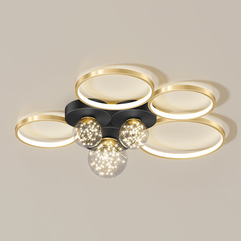 Verrouillé à l'anneau "Mount Light" Nordic Clear Glass Black-Gold Starry Ceiling Fixture for Living Room