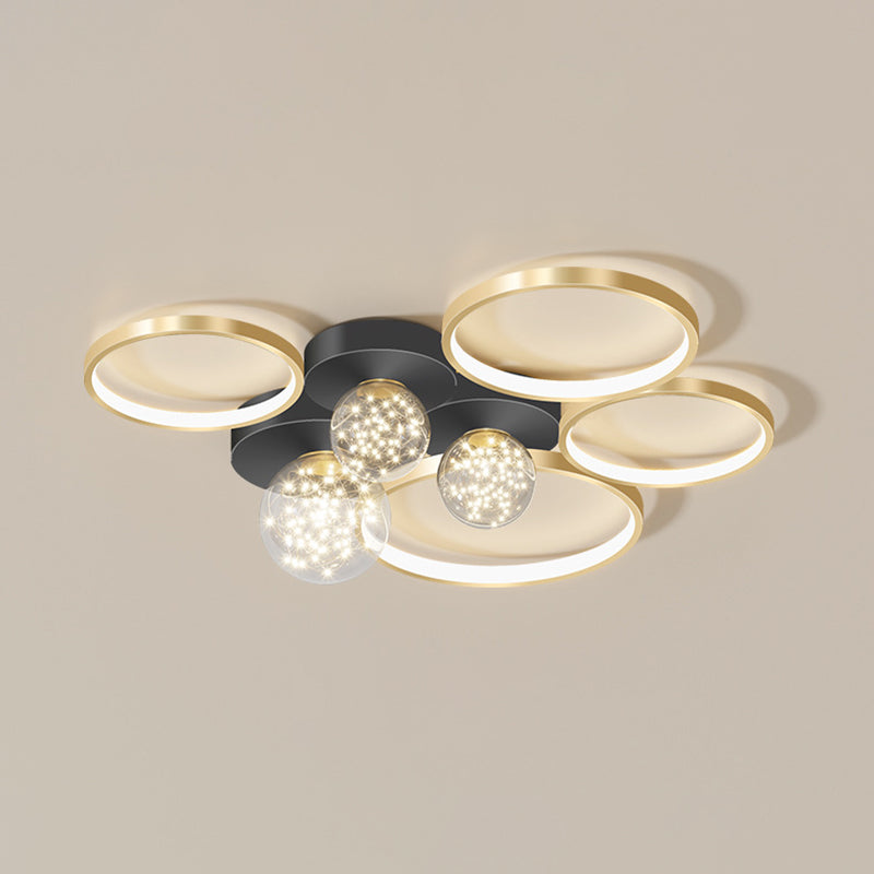 Verrouillé à l'anneau "Mount Light" Nordic Clear Glass Black-Gold Starry Ceiling Fixture for Living Room