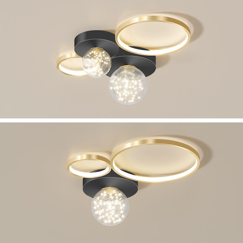 Verrouillé à l'anneau "Mount Light" Nordic Clear Glass Black-Gold Starry Ceiling Fixture for Living Room