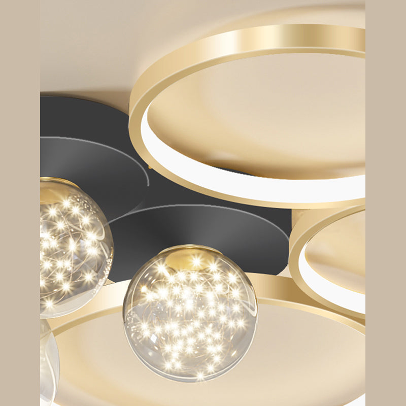 Verrouillé à l'anneau "Mount Light" Nordic Clear Glass Black-Gold Starry Ceiling Fixture for Living Room