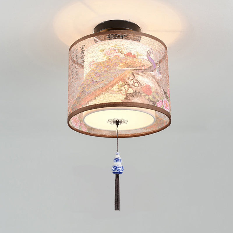 Monte de semi descarga LED geométrico de hierro forjado en telas de estilo conciso tradicional luz de techo para comedor