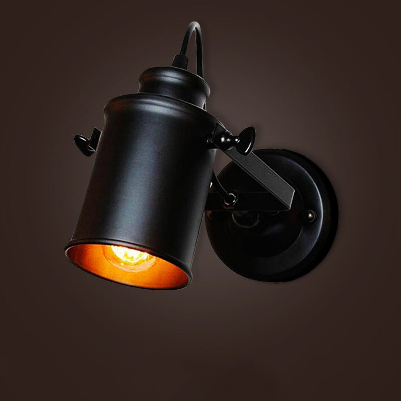 Winkel einstellbarer industrieller Wandlampe 1-Licht Metallzylindrischer Schatten Vintage Leuchten in Schwarz in Schwarz