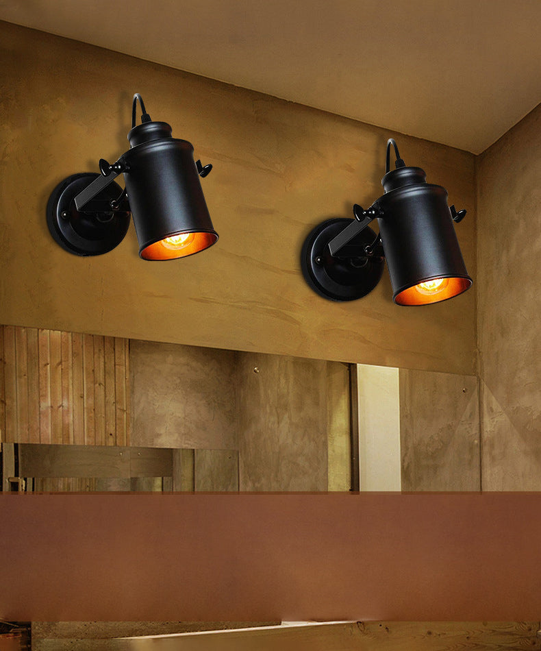 Winkel einstellbarer industrieller Wandlampe 1-Licht Metallzylindrischer Schatten Vintage Leuchten in Schwarz in Schwarz