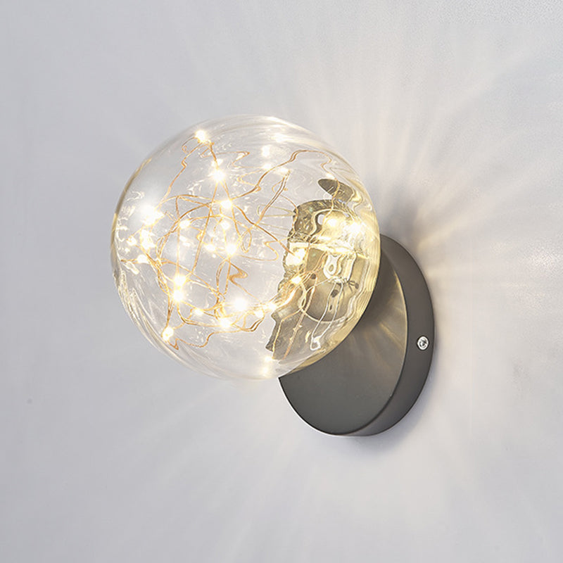 Transparent Glass Orb Mini Wall Lamp Nordic Style Creative LED Light Strings Bedside Light
