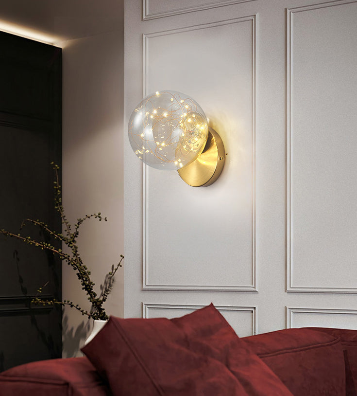 Transparent Glass Orb Mini Wall Lamp Nordic Style Creative LED Light Strings Bedside Light