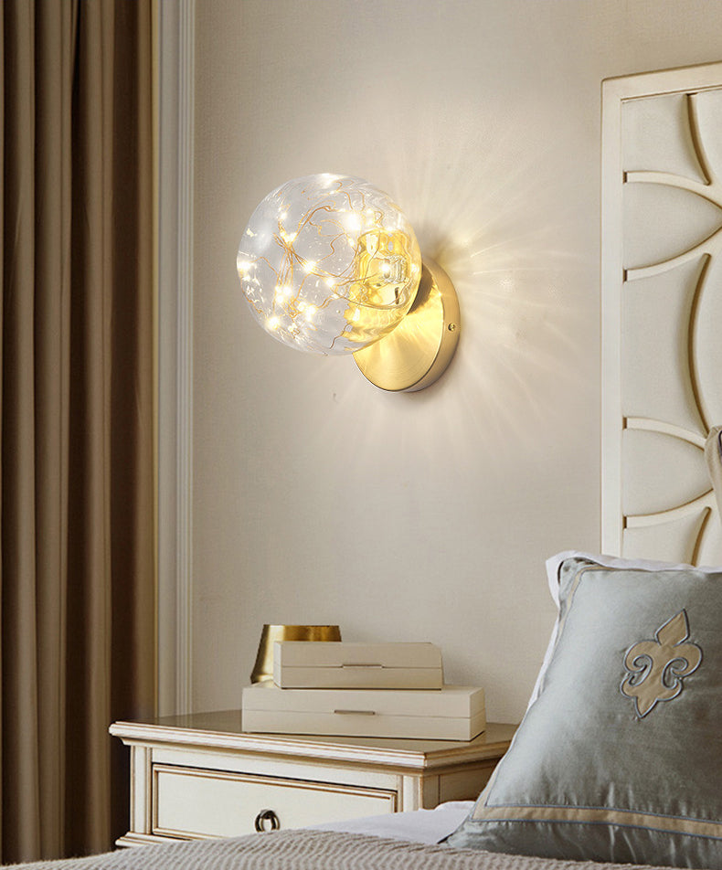 Transparent Glass Orb Mini Wall Lamp Nordic Style Creative LED Light Strings Bedside Light