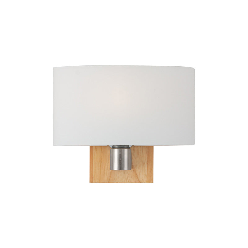 Rectangular Glass Shade Bedroom Wall Lamp Nordic Simplicity Single Bulb Sconce Light with Solid Wooden Base