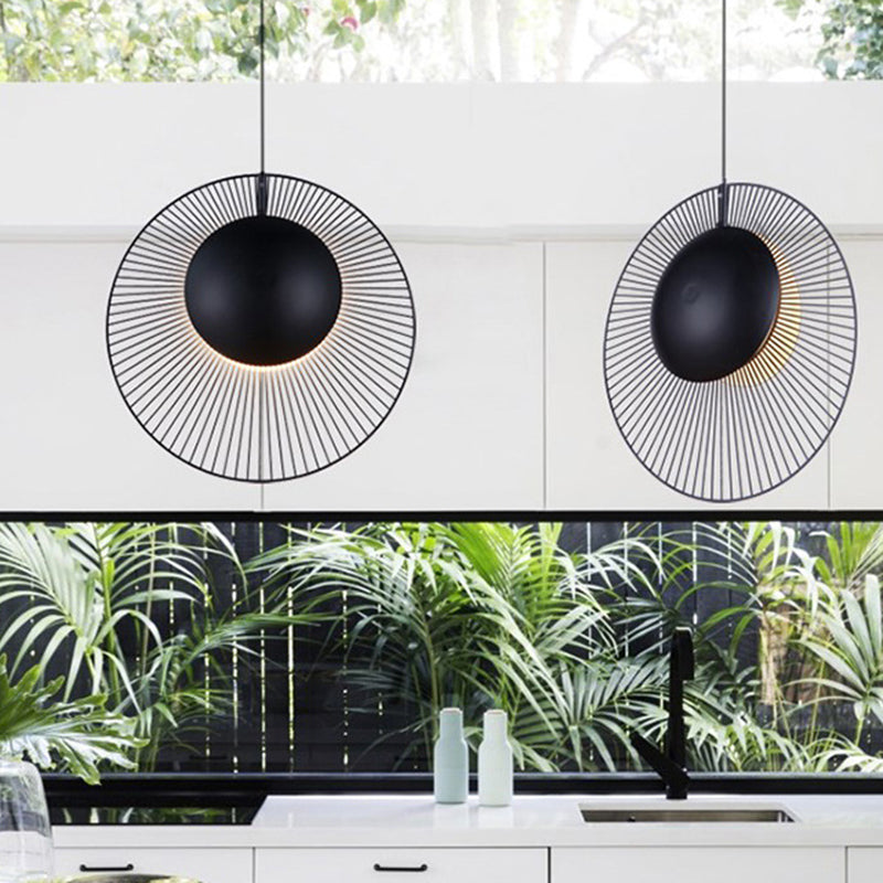 14 "/ 18" de large métal rond de large lumière suspendue 1 pendentif léger en noir pour salle à manger