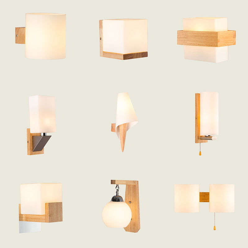 Weißer Glasschatten Einfachheit Holzwandlampe Nordischer Korridortreppe Leuchte