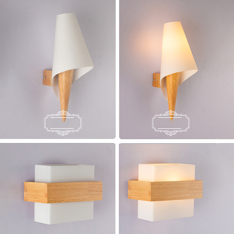 Weißer Glasschatten Einfachheit Holzwandlampe Nordischer Korridortreppe Leuchte