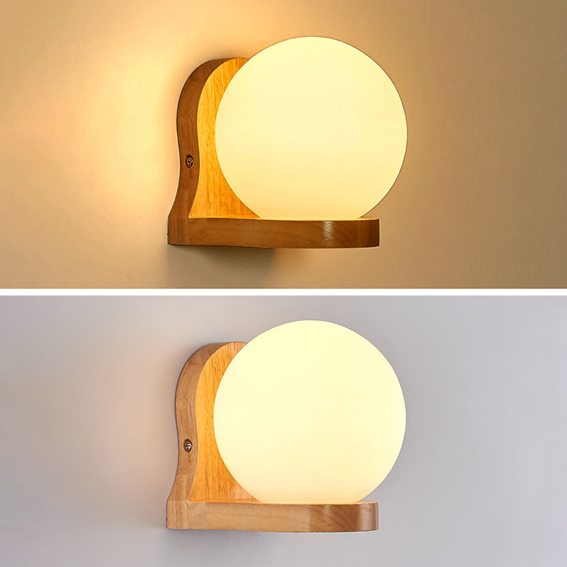 5.5" H Single Bulb Simplicity Wall Mount Light Nordic Style Glass Globe Sconce Light with Solid Wood Base