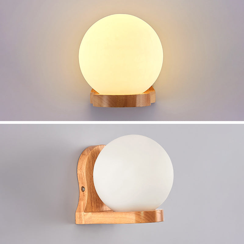 5.5" H Single Bulb Simplicity Wall Mount Light Nordic Style Glass Globe Sconce Light with Solid Wood Base