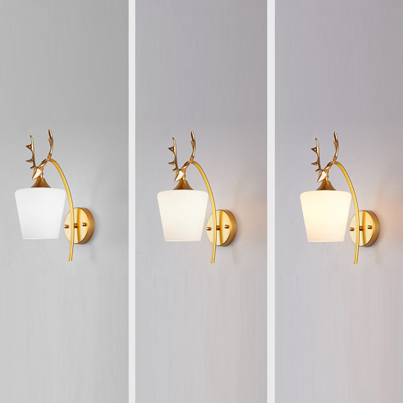 13.5" H Contemporary Simplicity Glass Wall Lamp Metal Antler Elements Sconce Lights for Living Room