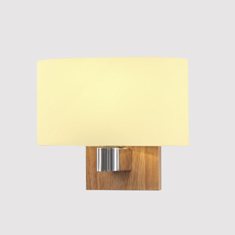 Legno in legno massiccio Lampada montati a parete a parete a 1 illuminazione a 1 illuminazione sumiera con tonalità di vetro bianco