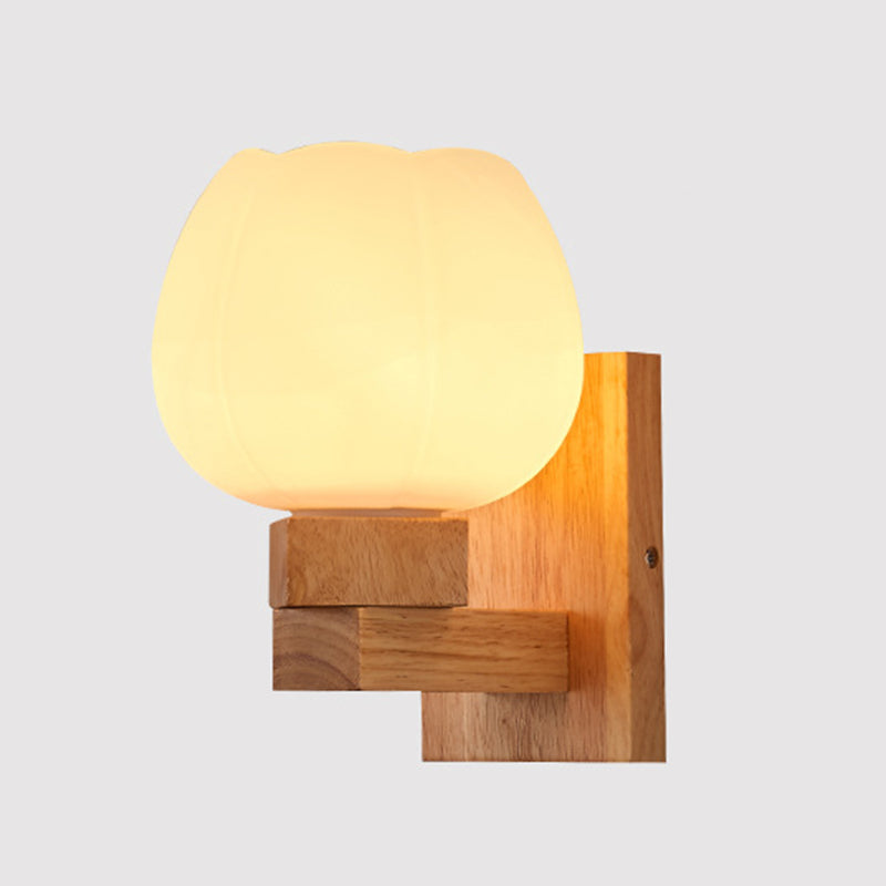 Legno in legno massiccio Lampada montati a parete a parete a 1 illuminazione a 1 illuminazione sumiera con tonalità di vetro bianco