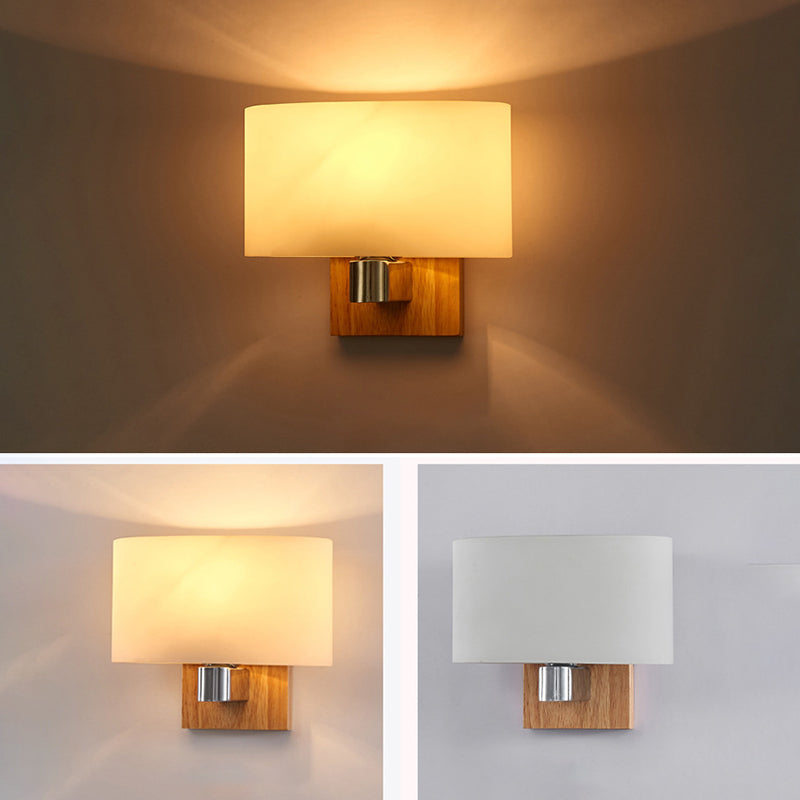 Legno in legno massiccio Lampada montati a parete a parete a 1 illuminazione a 1 illuminazione sumiera con tonalità di vetro bianco