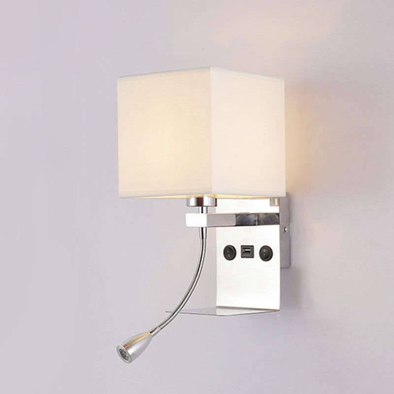 Square Fabric Shade Simplicity Wall Sconce Adjustable LED Spotlight Design Bedside Reading Lamp in Sliver