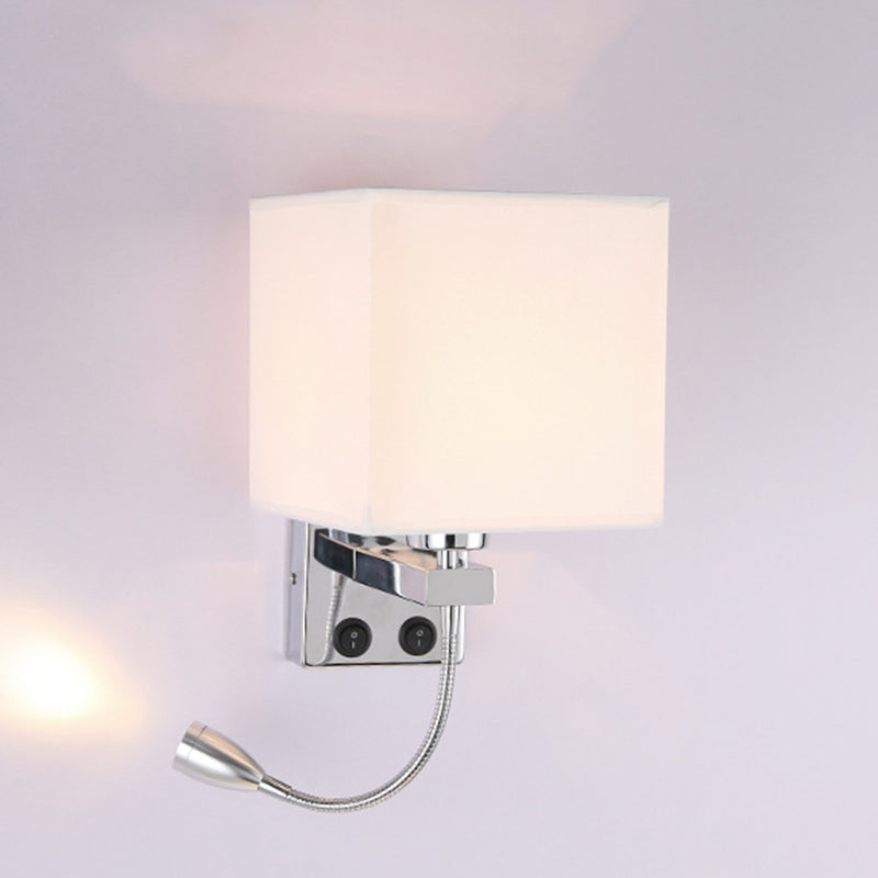 Square Fabric Shade Simplicity Wall Sconce Adjustable LED Spotlight Design Bedside Reading Lamp in Sliver