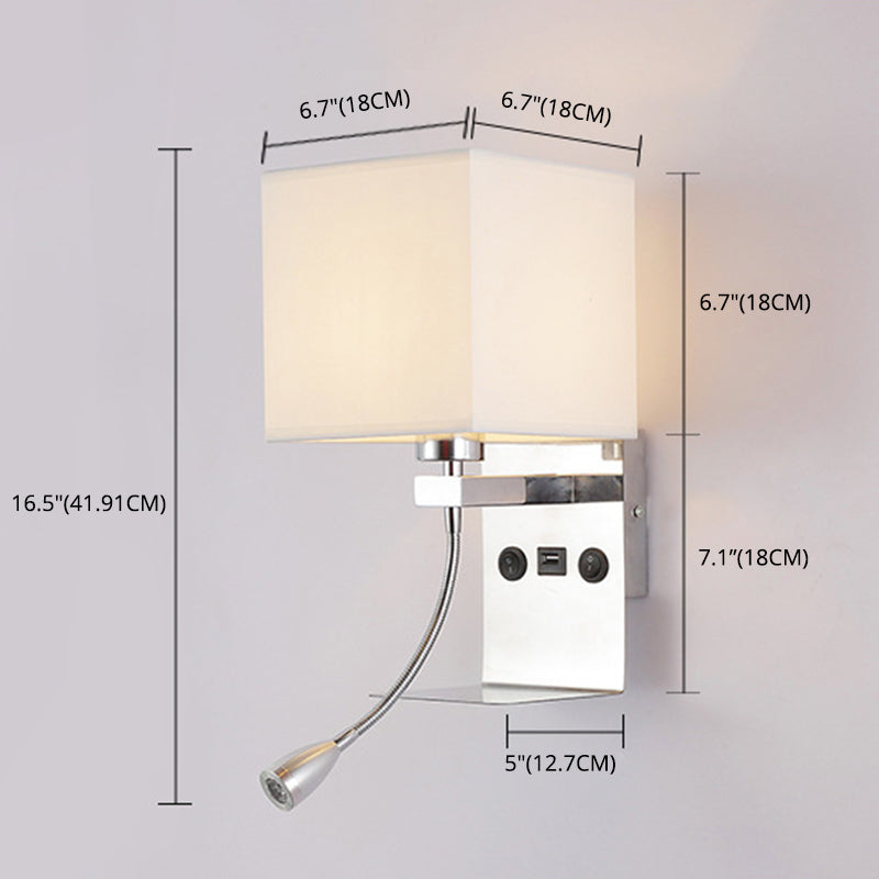 Square Fabric Shade Simplicity Wall Sconce Adjustable LED Spotlight Design Bedside Reading Lamp in Sliver