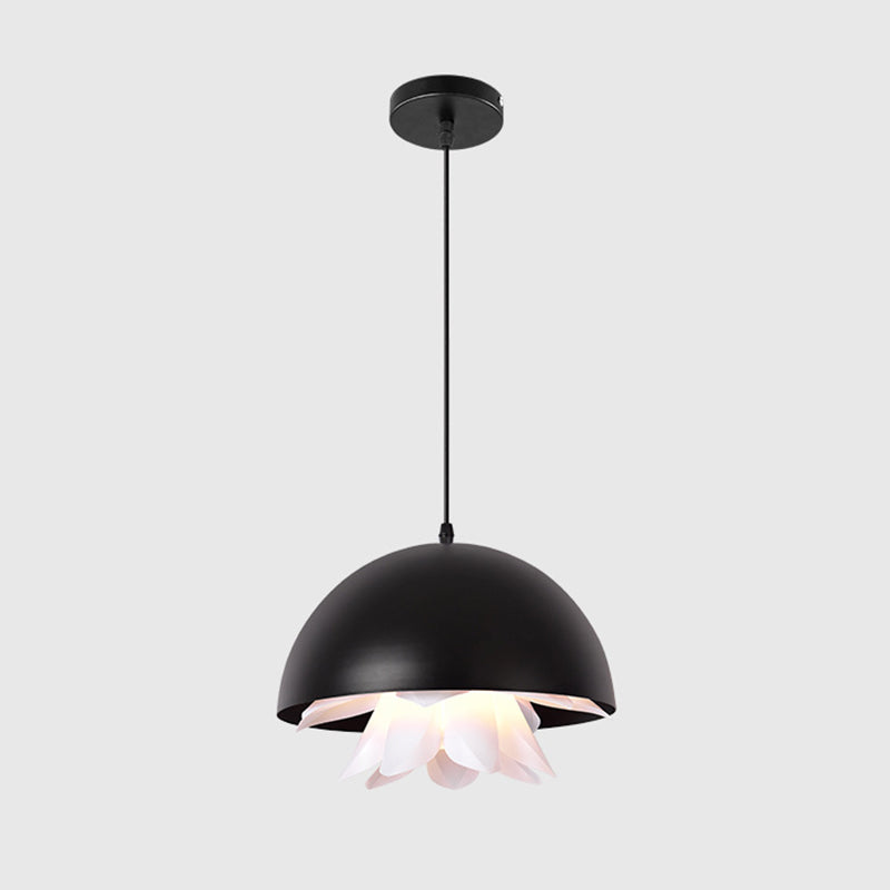 1 Lámpara de comedor ligero Lámpara moderna de color negro con tono de metal abovedado