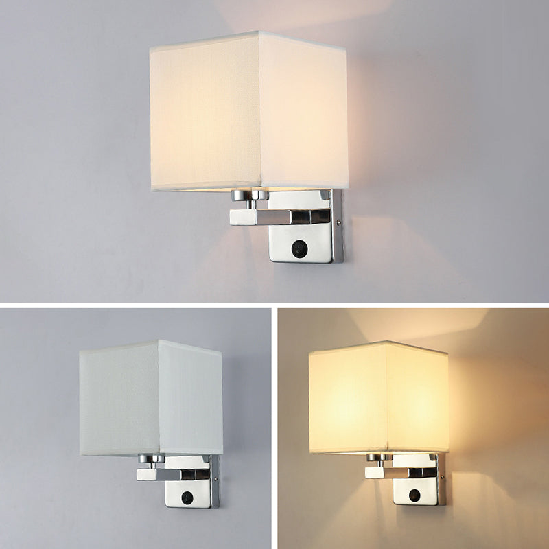 Square Fabric Shade Simplicity Wall Sconce Adjustable LED Spotlight Design Bedside Reading Lamp in Sliver