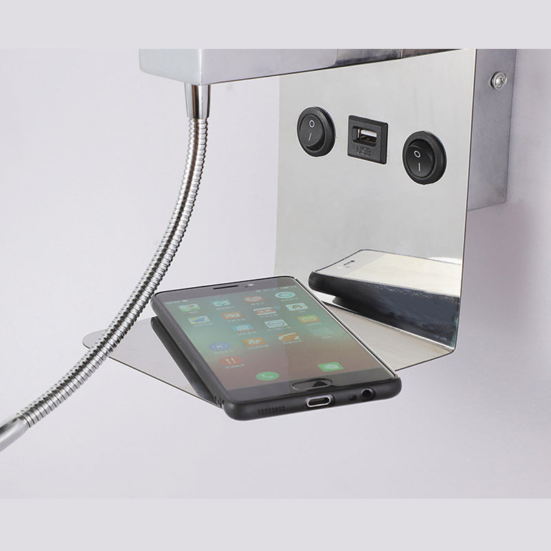 Square Fabric Shade Simplicity Wall Sconce Adjustable LED Spotlight Design Bedside Reading Lamp in Sliver