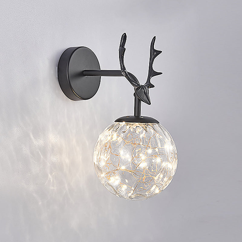 11.8" H Nordic Style Globe Glass Wall Lamp LED Light Strings Creative Antler Elements Lighting Fixture for Hallway Aisle