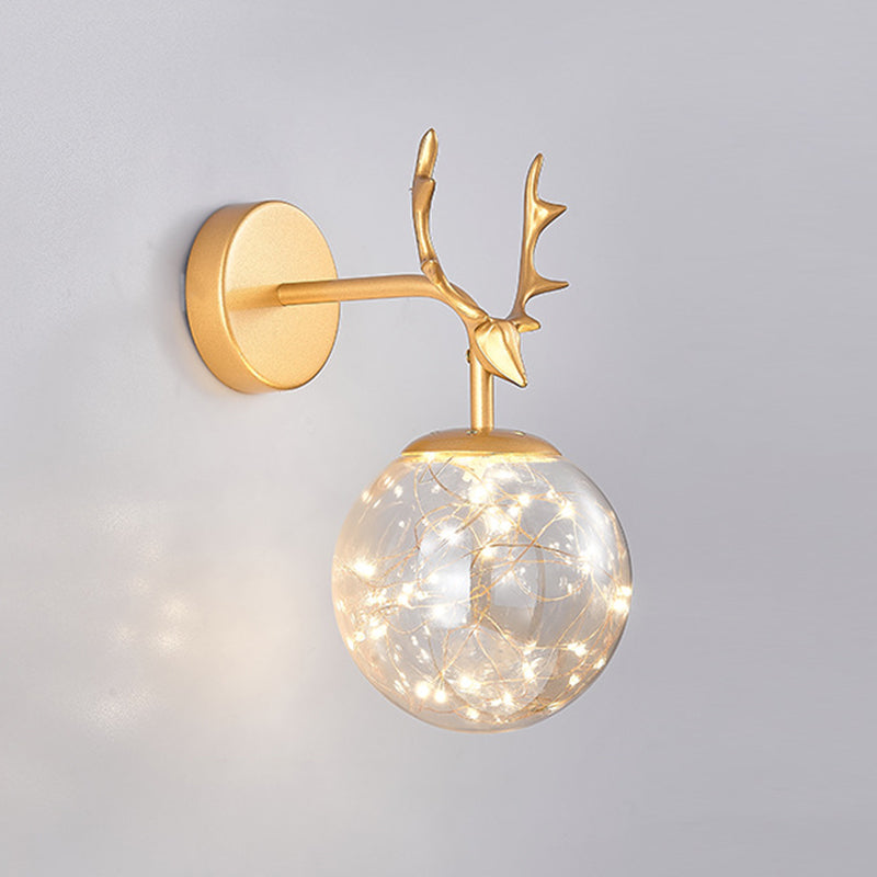 11.8" H Nordic Style Globe Glass Wall Lamp LED Light Strings Creative Antler Elements Lighting Fixture for Hallway Aisle