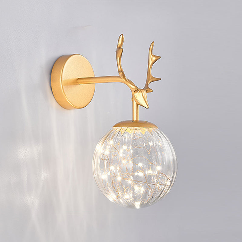 11.8" H Nordic Style Globe Glass Wall Lamp LED Light Strings Creative Antler Elements Lighting Fixture for Hallway Aisle
