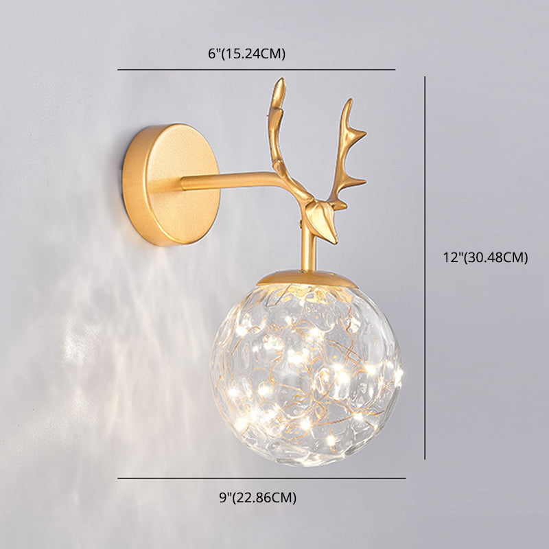 11.8" H Nordic Style Globe Glass Wall Lamp LED Light Strings Creative Antler Elements Lighting Fixture for Hallway Aisle