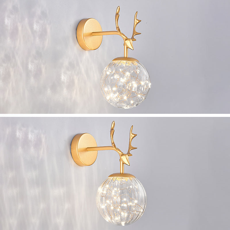 11.8" H Nordic Style Globe Glass Wall Lamp LED Light Strings Creative Antler Elements Lighting Fixture for Hallway Aisle